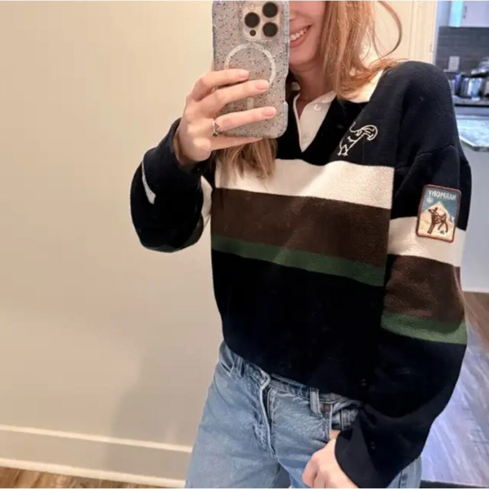 SEA New York Striped Polo Rugby Sweater MEDIUM Cotton Varsity Embroidered $365 - Picture 5 of 16